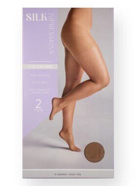 Silk Impressions Fine Sheer, 15 Denier Ultra Sheer 2-Pack Size XXL